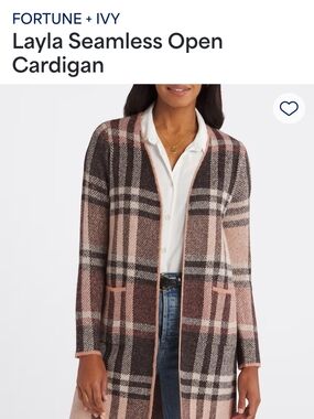 NWOT Fortune + Ivy Layla Seamless Open Cardigan - Pink Plaid
